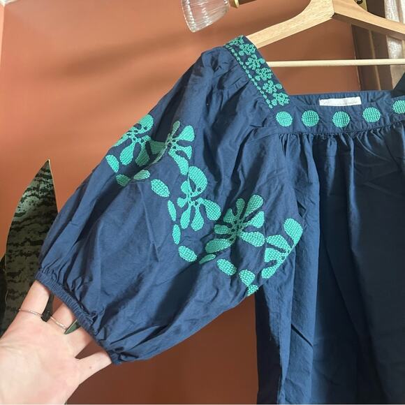 Corey Lynn Calter The Winnie Top Pressed Flower Blue Green Embroidered Size XS - Picture 2 of 6